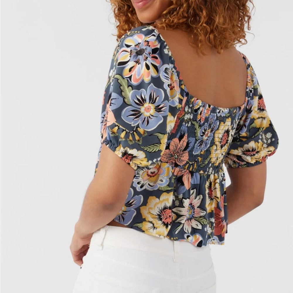 O'Neill Navy Floral Puff Sleeve Blouse - Picture 2 of 5